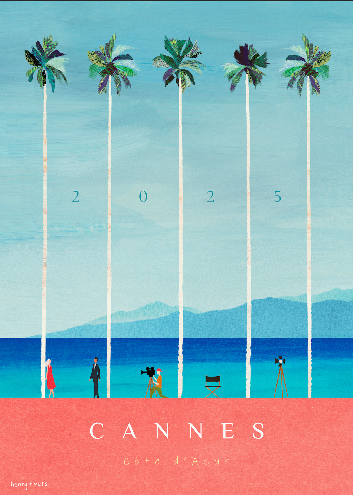 AFFICHE CANNES DE HENRY RIVERS " PALMIERS "